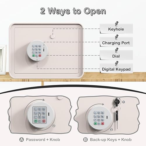 Miniatura 5 de GoldenKey - Caja de seguridad pequeña para niños, color macarrón blanco de 7 x 9.4 x 6.3 pulgadas, con ranura para monedas y billetes, teclado