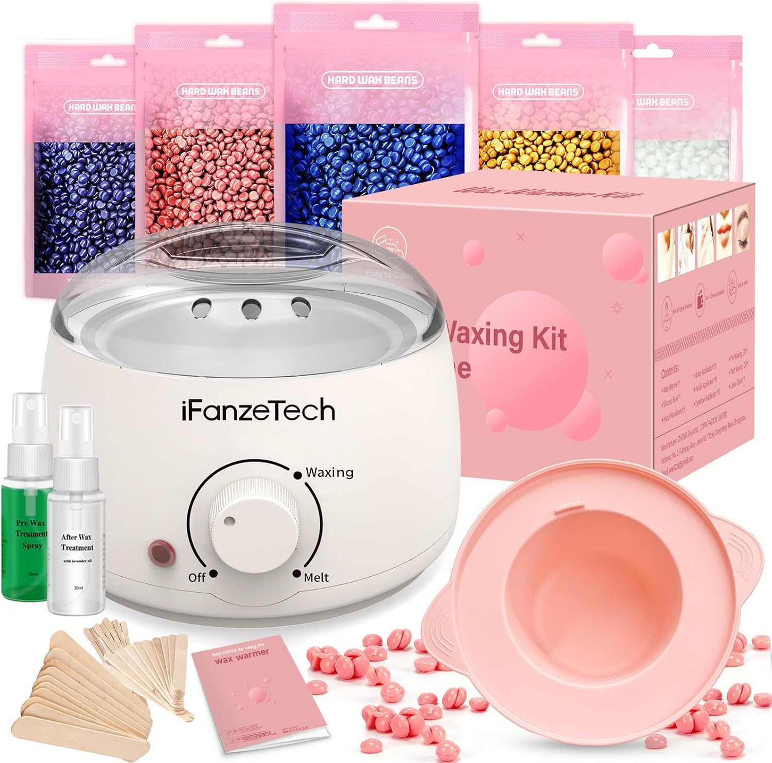 iFanzeTech Wachs Haarentfernung Set für Gesicht, Körper & Bikini-Bereich mit Silikonschale und 500 g Wachsperlen