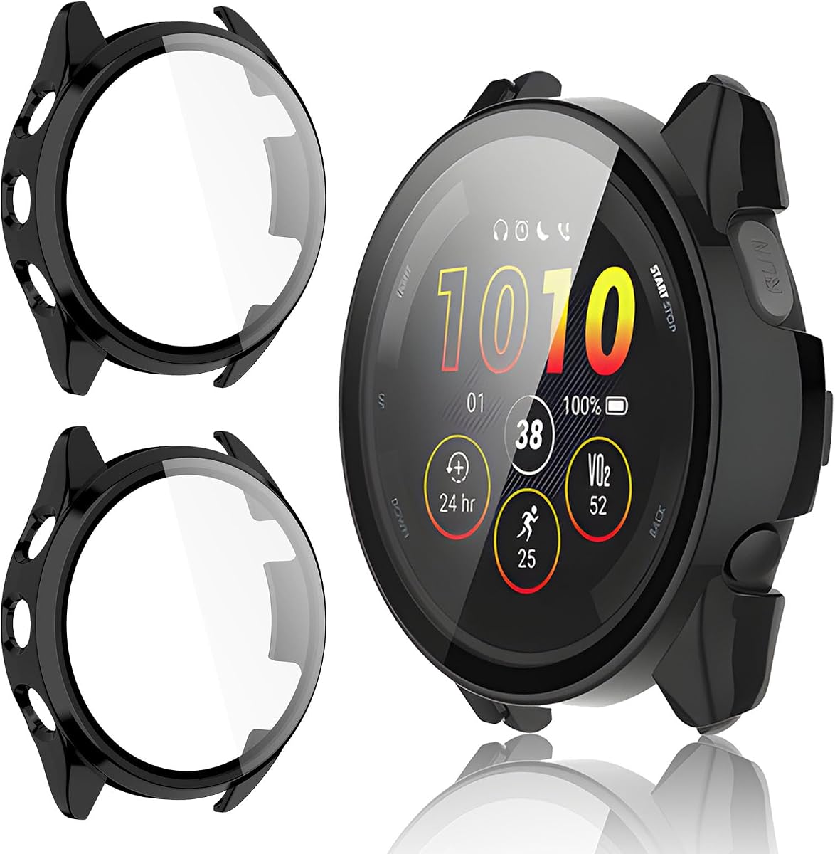 2 Pack for Garmin Forerunner 165 &165 Music Screen Protector Case | Hard PC,Built-in Tempered Glass Film,Full Coverage,All-Around,Shockproof,Bumper,Protective Cover,Protective Accessories