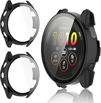 2 Pack for Garmin Forerunner 165 &165 Music Screen Protector Case [Full Coverage], Hard PC Bumper All-Around Protective Accessories for Garmin Built-in Tempered Glass Film