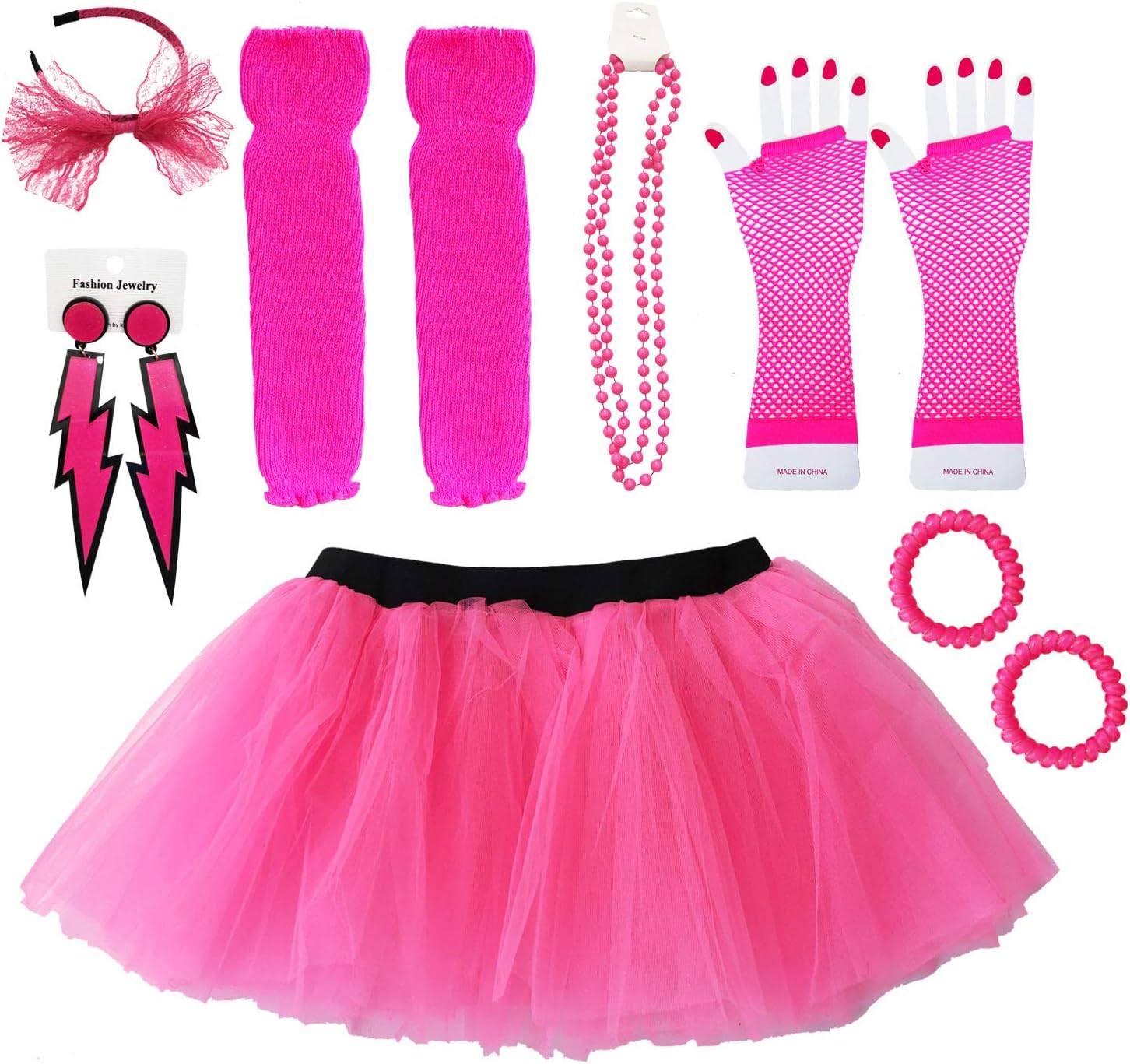 Dreamdanceworks 80s Costumes Accessories Set for Women Tutu Skirt, Hot Pink With Headband, One Size