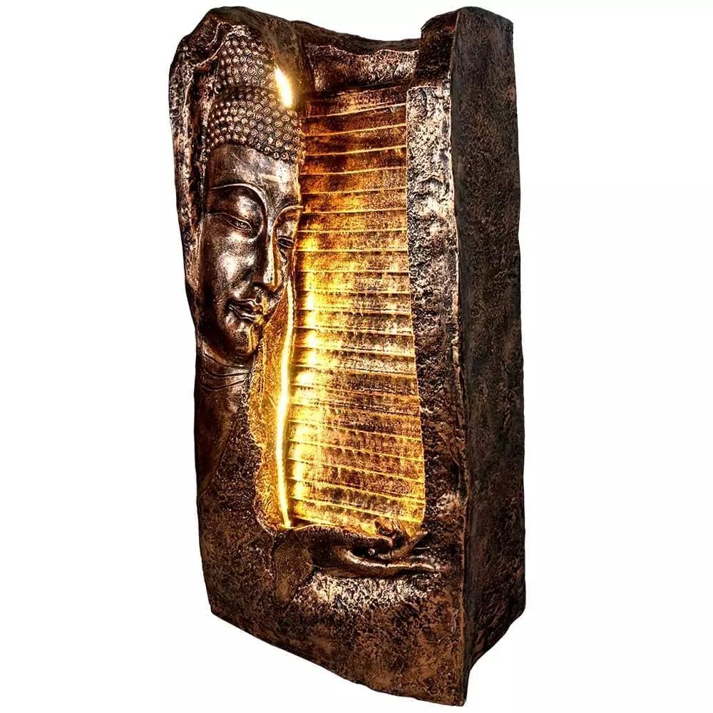 Fiberglass Buddha Statue Decorative Water Fountains for Outdoor & Indoor, Living Room,Office,Garden Table top Waterfall Indoor (3.5 ft Height) (Beige) (Copper)-image-14