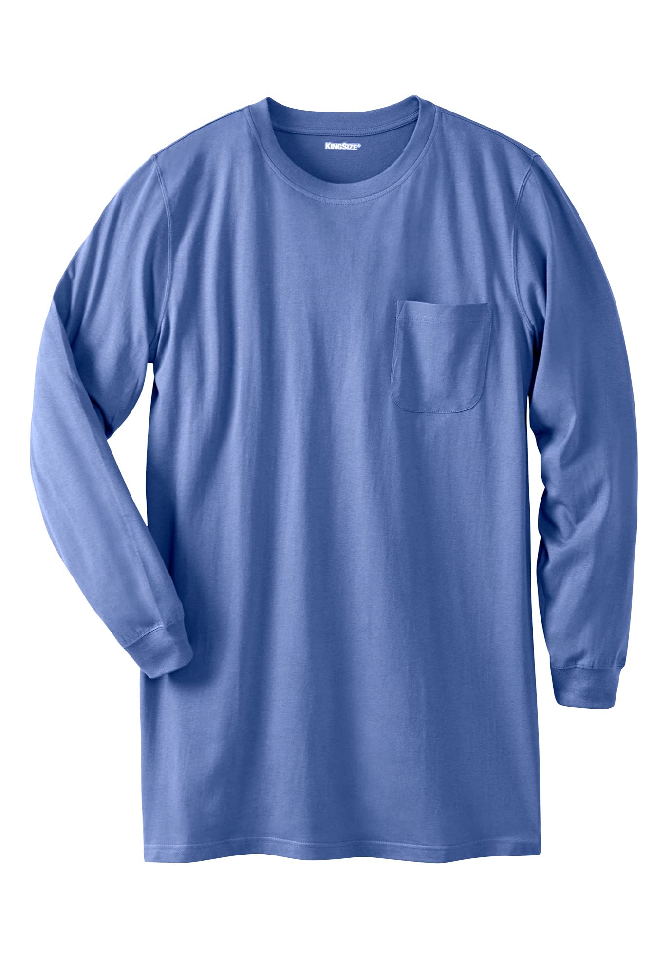 KingSize Men's Big & Tall Shrink-Less Lightweight Longer-Length Long-Sleeve Crewneck Pocket Tee