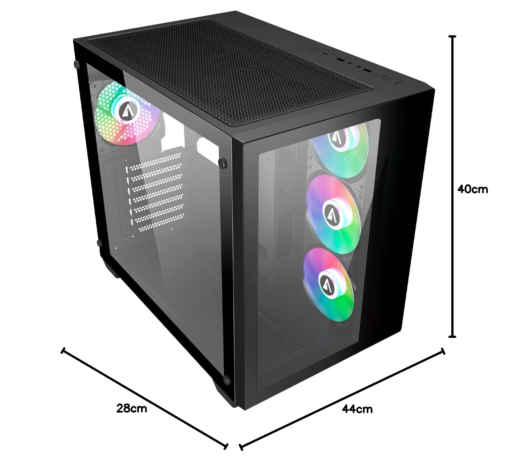 Abysm Gaming Custodia PC Gamer Danube SAVA 285 BX203 Black ATX, con spazio per schede grafiche fino a 410 mm, lato e frontale in vetro temperato, USB-C e ventole ARGB