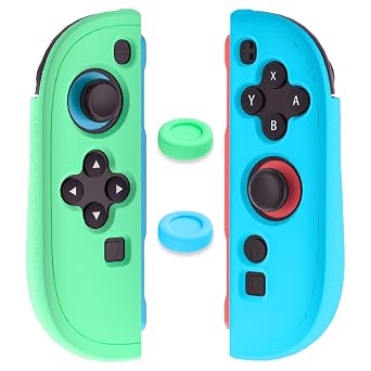 RHOTALL Protective Case for Nintendo Switch 2 joycon Controllers, Soft Anti-Slip Ergonomics Silicone Protective Shell Cover Compatible with Switch 2 joycon Skin with 2 Thumb Grips - Blue Green
