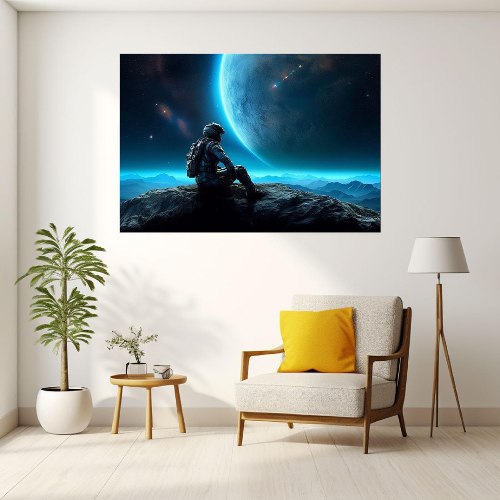 Cuadro Sobre Lienzo Grande Astronauta Galaxia: Decoración Moderna Para Sala, Dormitorio O Cocina, 160x50 Cm