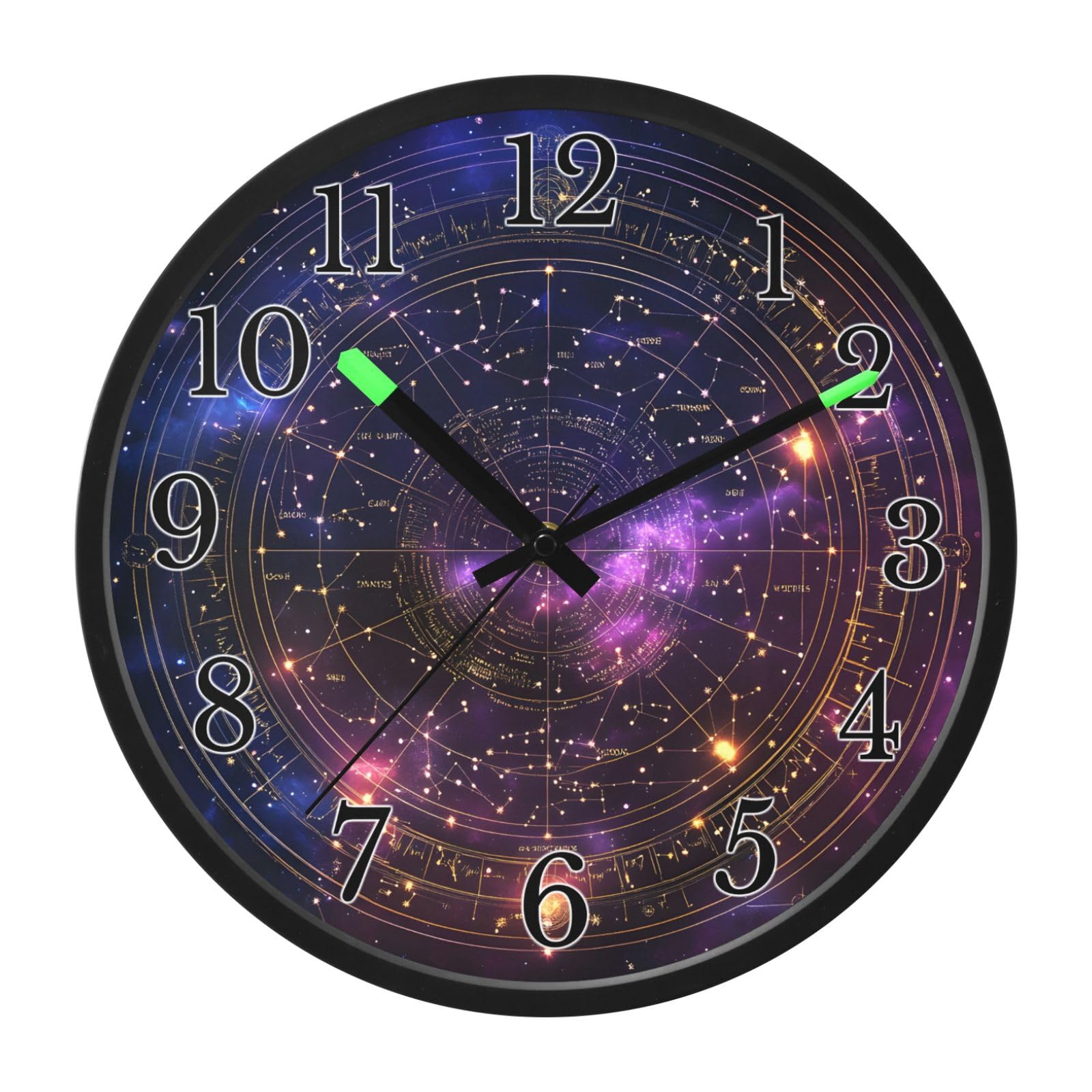 Mnsruu Reloj de pared con diseño de galaxia misteriosa, luminoso, funciona con pilas, silencioso, brilla en la oscuridad, para sala de estar, cocina, 12 pulgadas