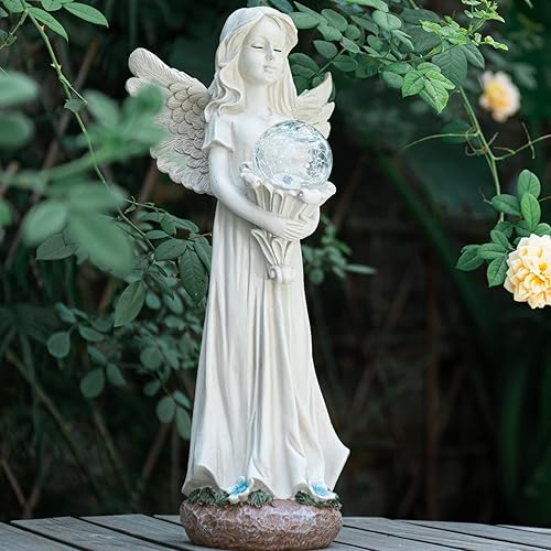 Estatua de ángel para jardín, estatua solar de jardín de 16.3 pulgadas, regalos de jardinería para mamá, abuela, adornos de césped, figuras para