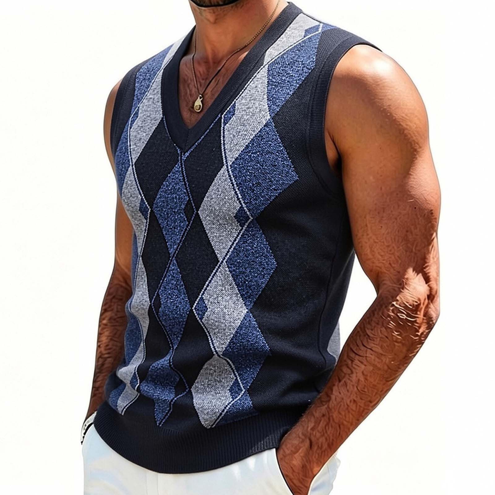 Men's Sweater Vest Colorblock Argyle Print V Neck Sweaters