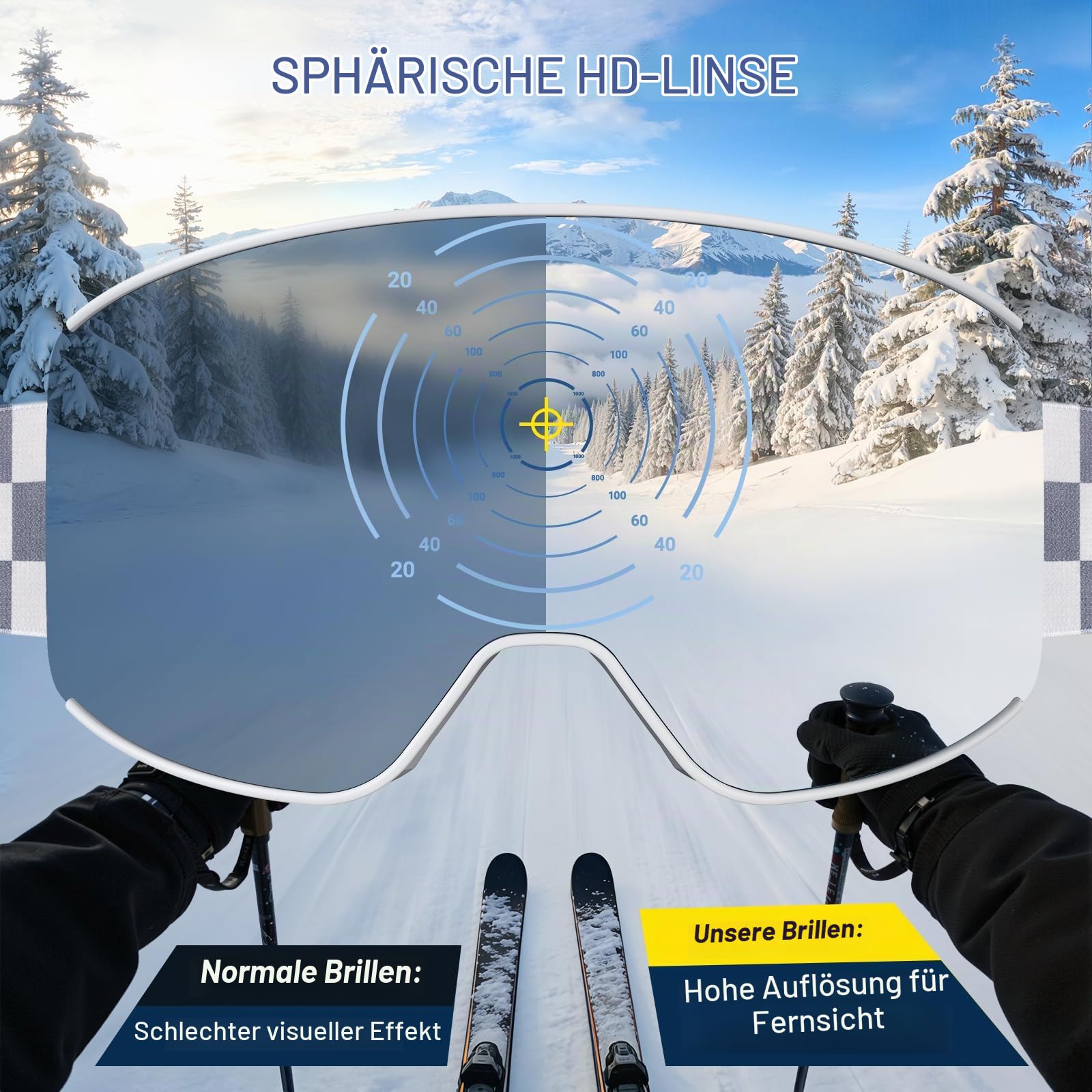 Skibrille OTG, Skibrille Snowboardbrille für Damen und Herren mit 2 Magnetische Wechselglas, Anti-Nebel Snowboard Brille Ski Goggles UV-Schutz für Herren Damen Teenager, Ski & Snowboard
