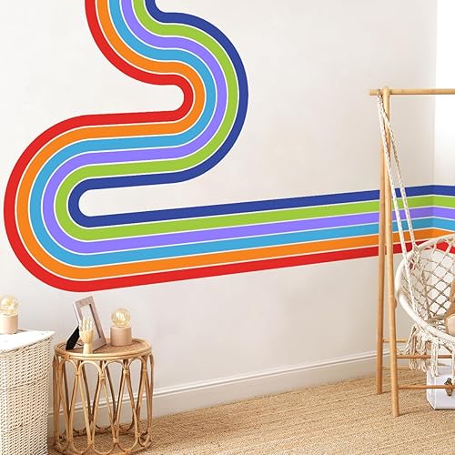 Miniatura 3 de Decoración de pared grande de 65 x 116 pulgadas, diseño de arco iris bohemio extraíble, colorido adhesivo pastel autoadhesivo, papel tapiz gigante