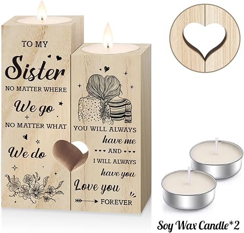 Miniatura 4 de SteadStyle Regalos para hermanas de parte de la hermana, portavelas en forma de corazón, regalos de cumpleaños de hermanas, regalo de mejor hermana
