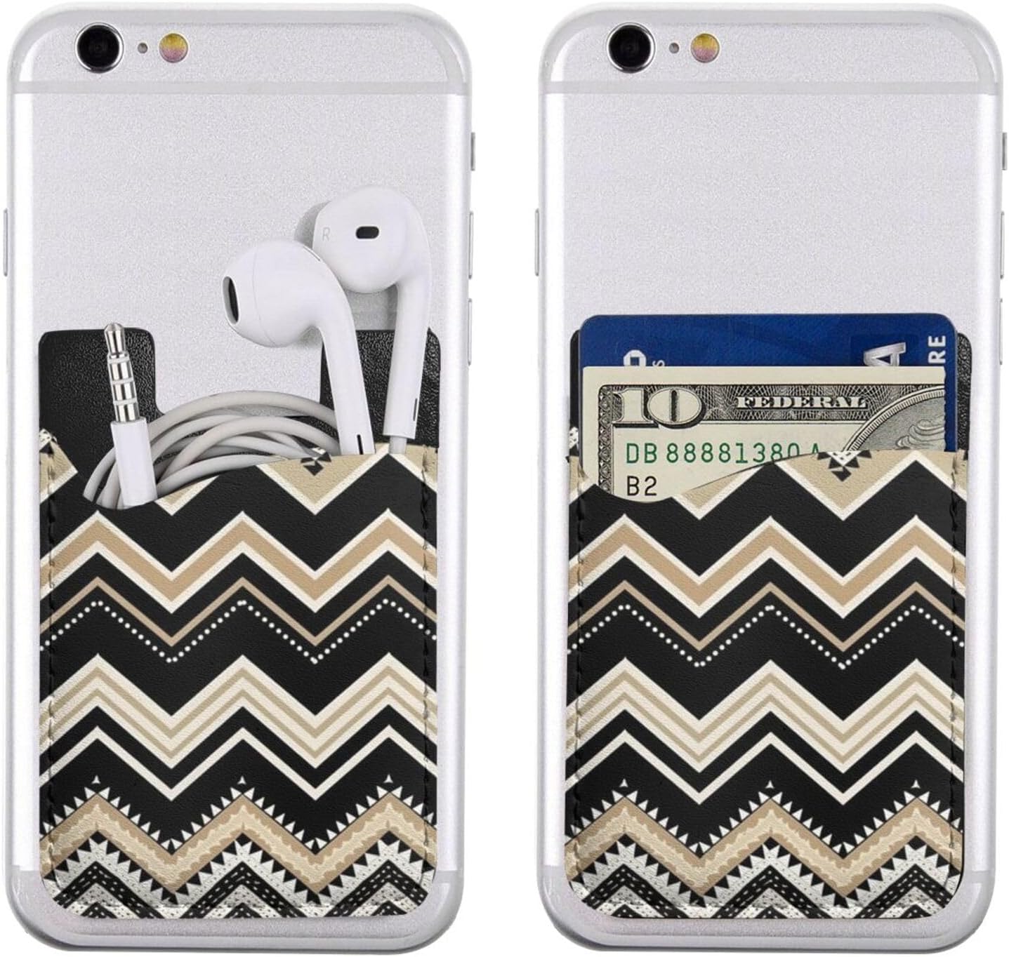 Black White Tan Zigzag Phone Card Holder Leather Slim Phone Wallet image 5