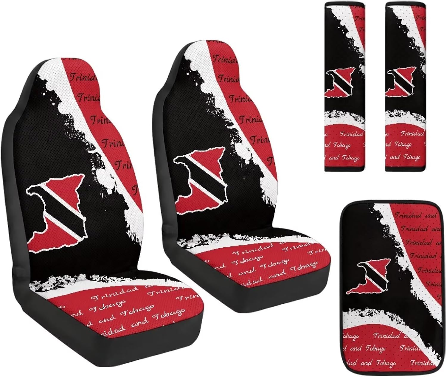 PU Leather Car Seat Covers Set Full Protection with Seat Belt Shoulder Pads & Center Armrest Cover – Trinidad and Tobago 5 Pcs Auto Accessory