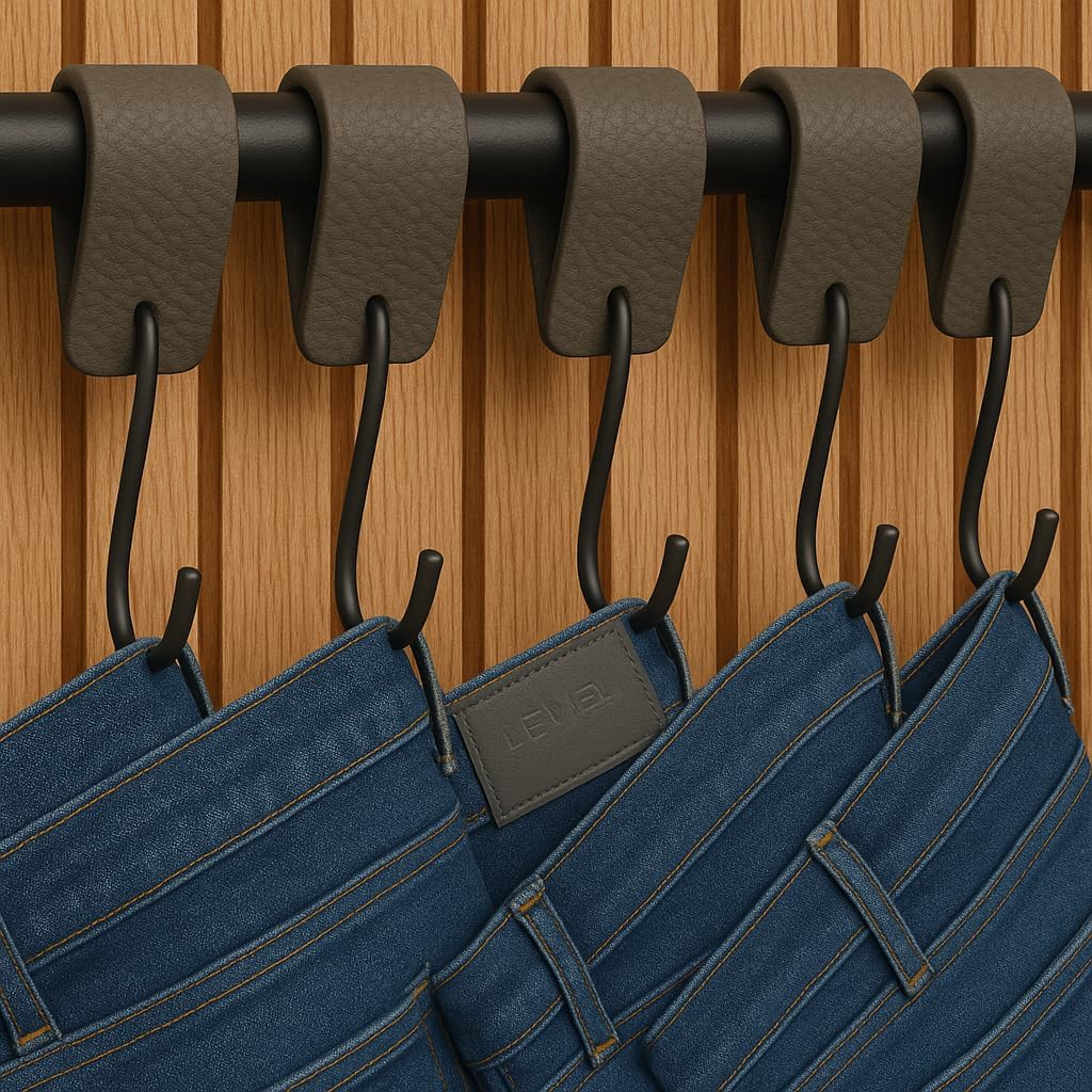 Brute Strength - Multifunctional Leather S-Hooks - Gray - 4 Pieces - S Shaped Coat Hooks
