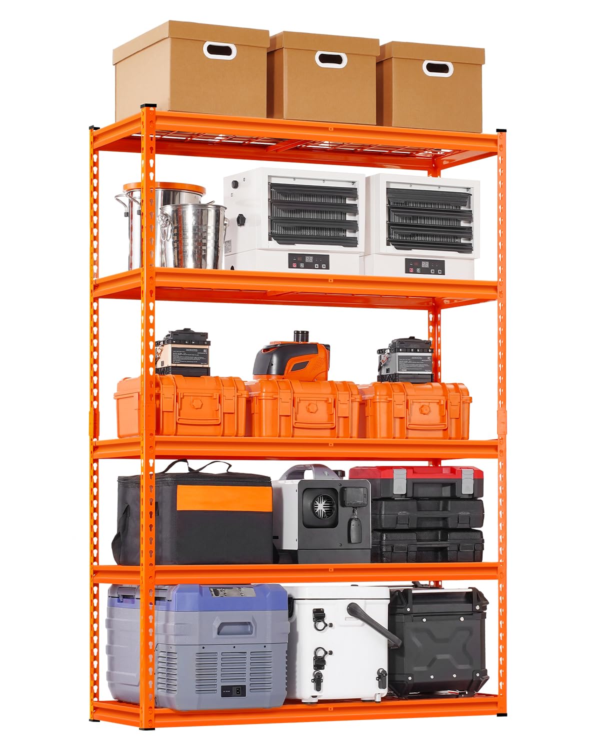 VEVOR Storage Shelves, 2500 lbs, 5 Tier Heavy Duty Garage Shelving, 18" D x 48" W x 72" H Adjustable Metal Shelves for Industrial Shelving Unit Utility Shelf, for Kitchen, Warehouse, Basement, Orange
