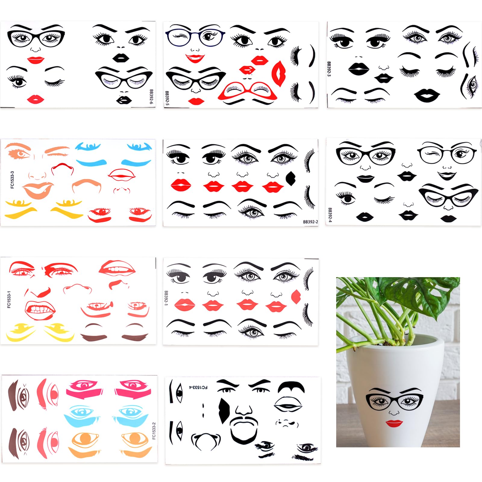 Autocollants pour le visage et les lèvres par 10 pour animer vos fêtes créatives