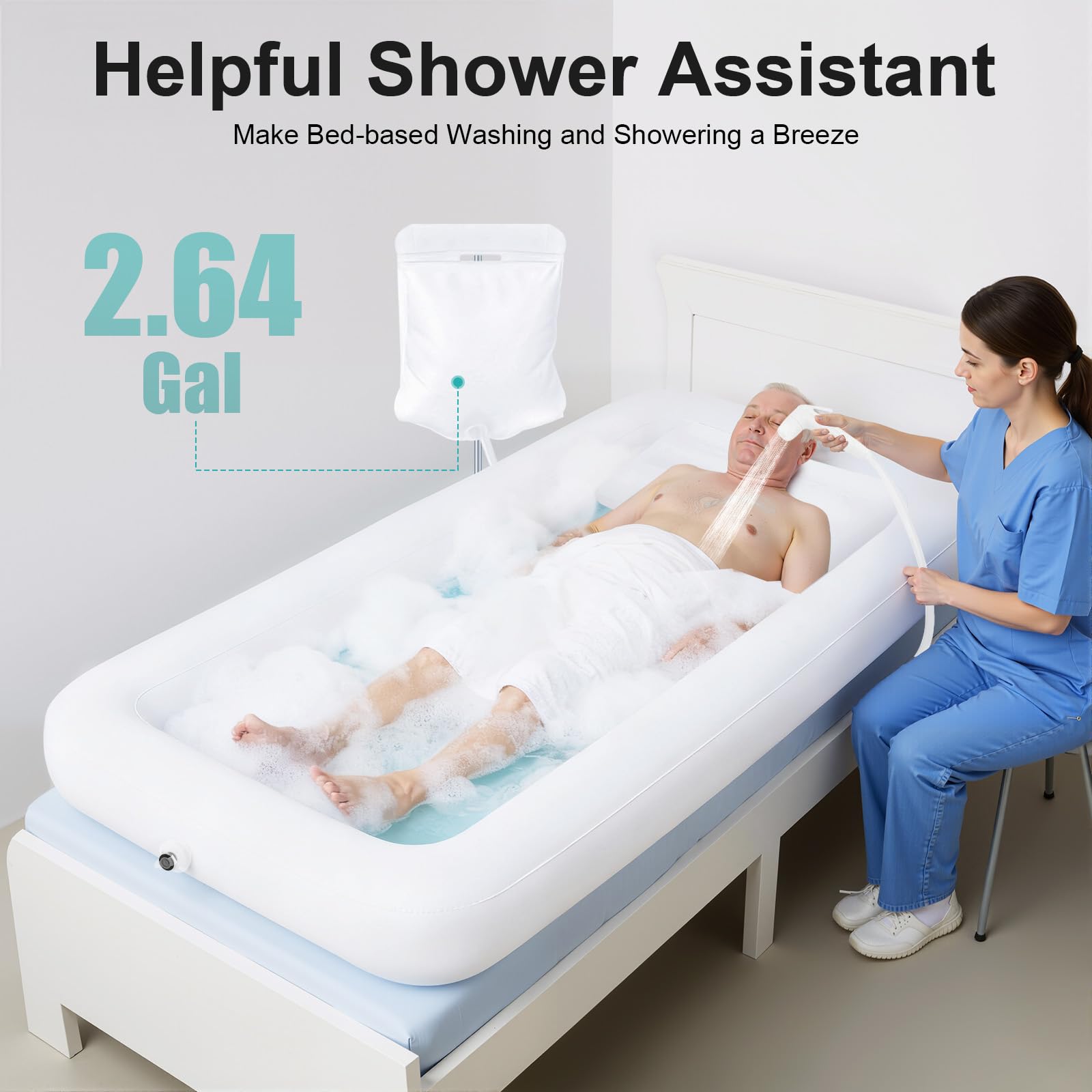 Vasca da bagno gonfiabile medica con pompa ad aria, pompa ad aria elettrica per adulti vasca da bagno in PVC, lato letto doccia kit da bagno per uso a casa o in ospedali