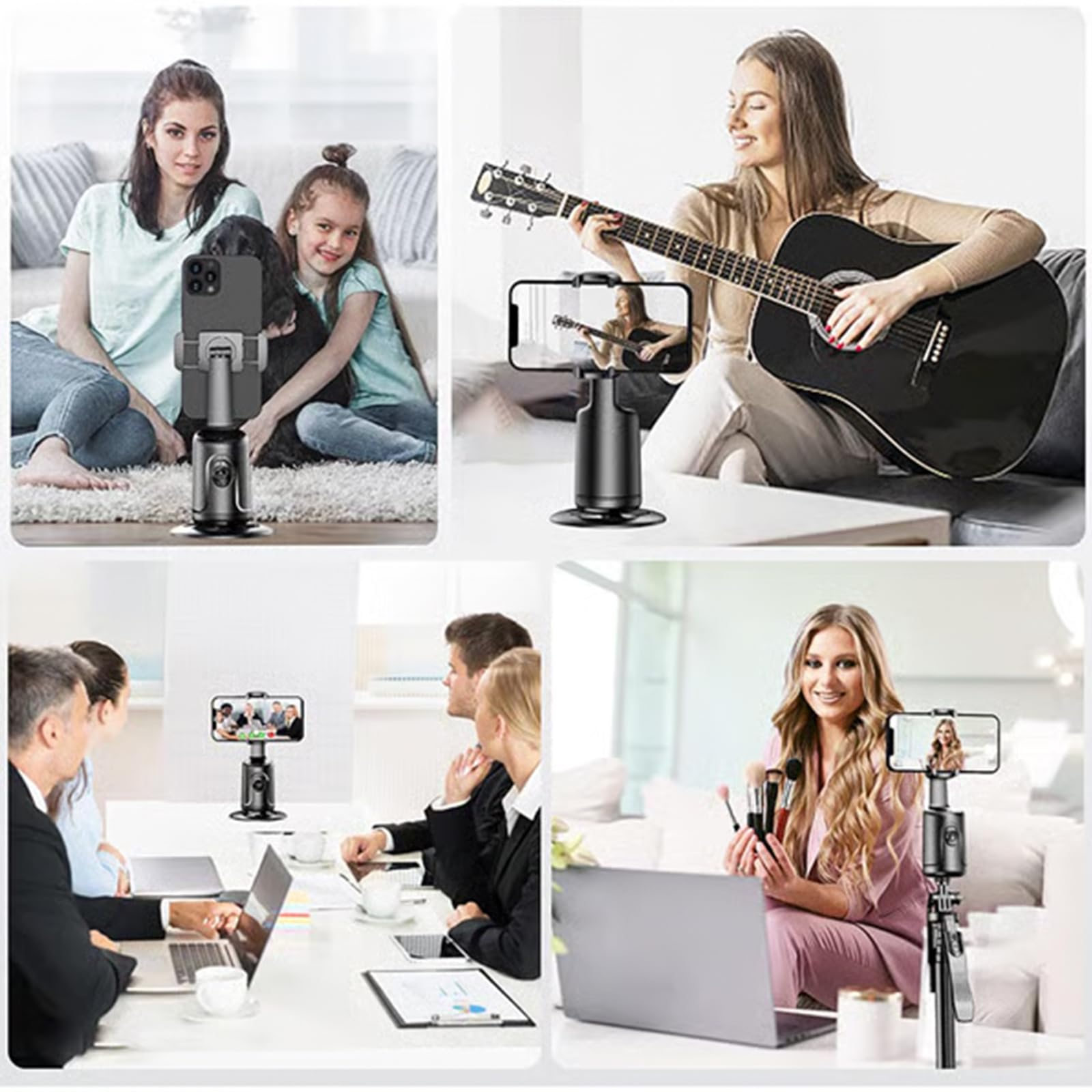 Smart AI Facial Recognition Phone Tripod, Auto Face Tracking & 360° Rotating Tripods Selfie Stick, Smart Tracking Gimbal Tripod with Remote for Video Recording Vlogging Selfie (Black)