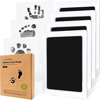 KeaBabies 4-Pack Inkless Baby Hand & Footprint Kit - Mess-Free Newborn Keepsake, Dog Paw Nose Print Pads, Clean Touch Safe Ink (Jet Black Large)