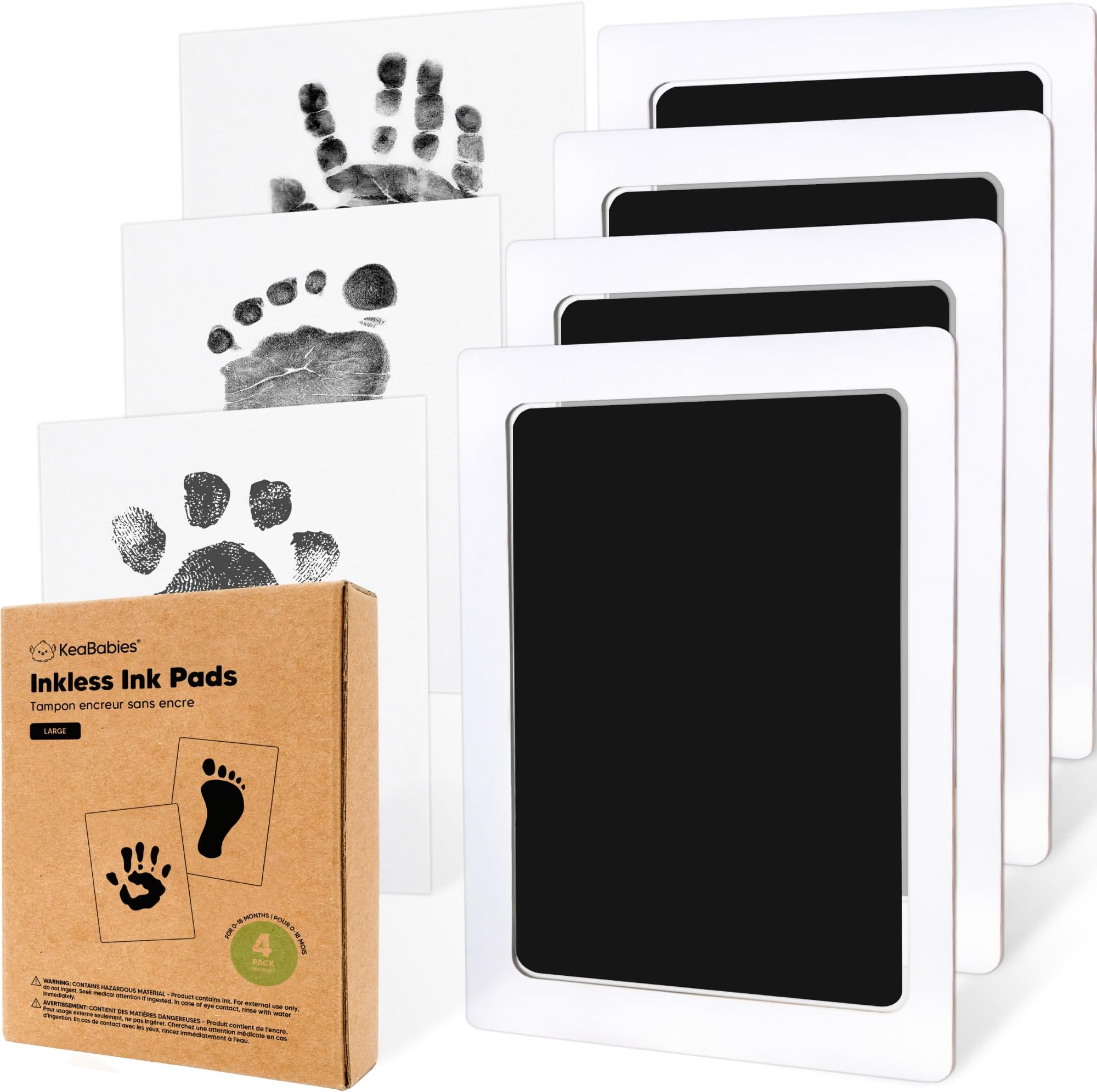 KeaBabies Baby Foot and Fingerprint Inkless Ink Pad – 4-Pack Clean Touch Printing Hands and Feet Pads Ink Souvenir – Baby Pad Ink Newborn Kit (Jet Black, L)