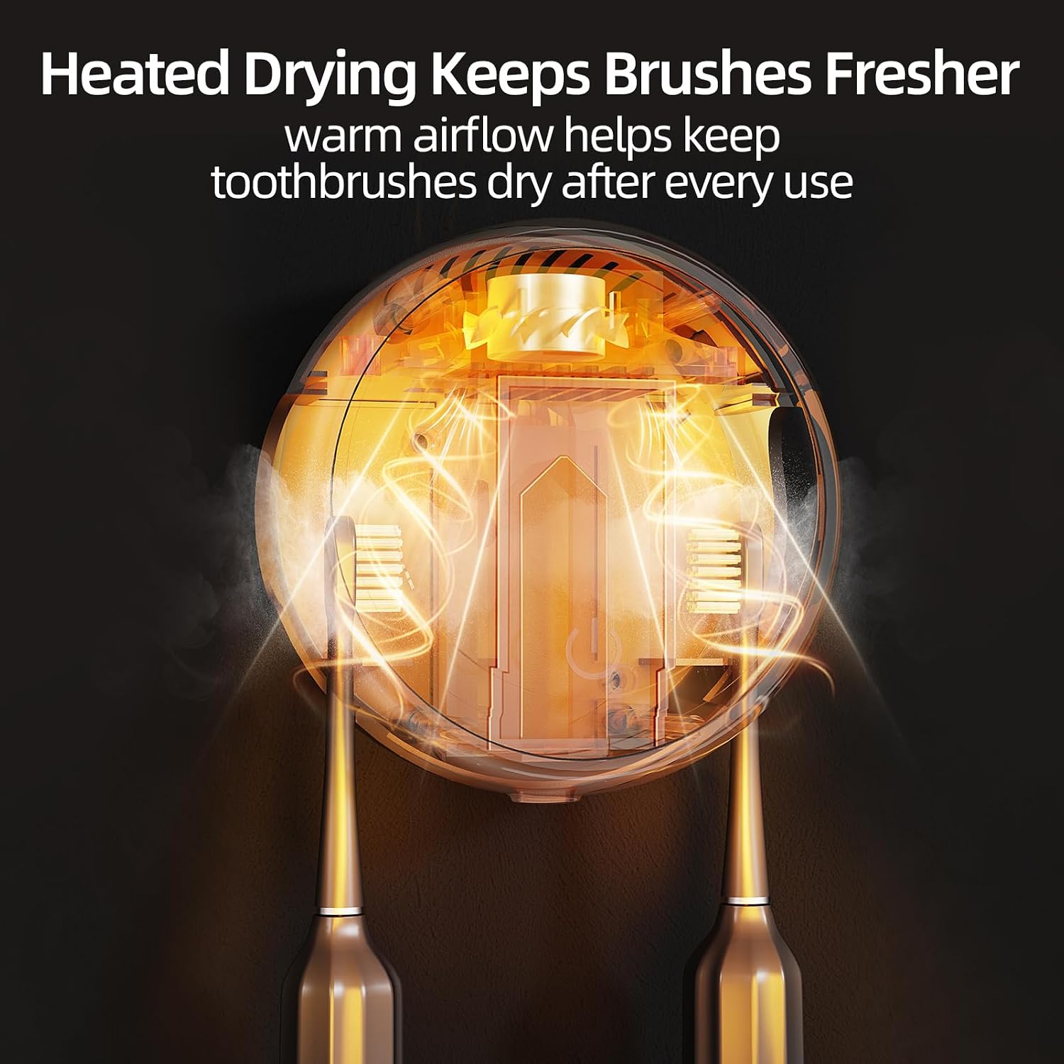 UV Toothbrush Sanitizer Holder for Bathroom, Wall Mounted with Heating Drying, Rechargeable, 2 Slots Fits Most Electric & Manual Toothbrushes