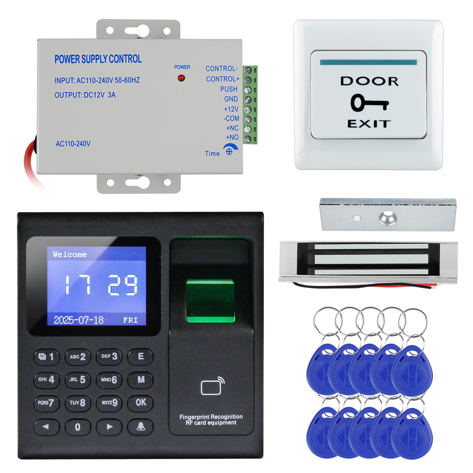 FusyTuly Fingerprint Time Attendance Access Kit – 280KG Magnetic Lock