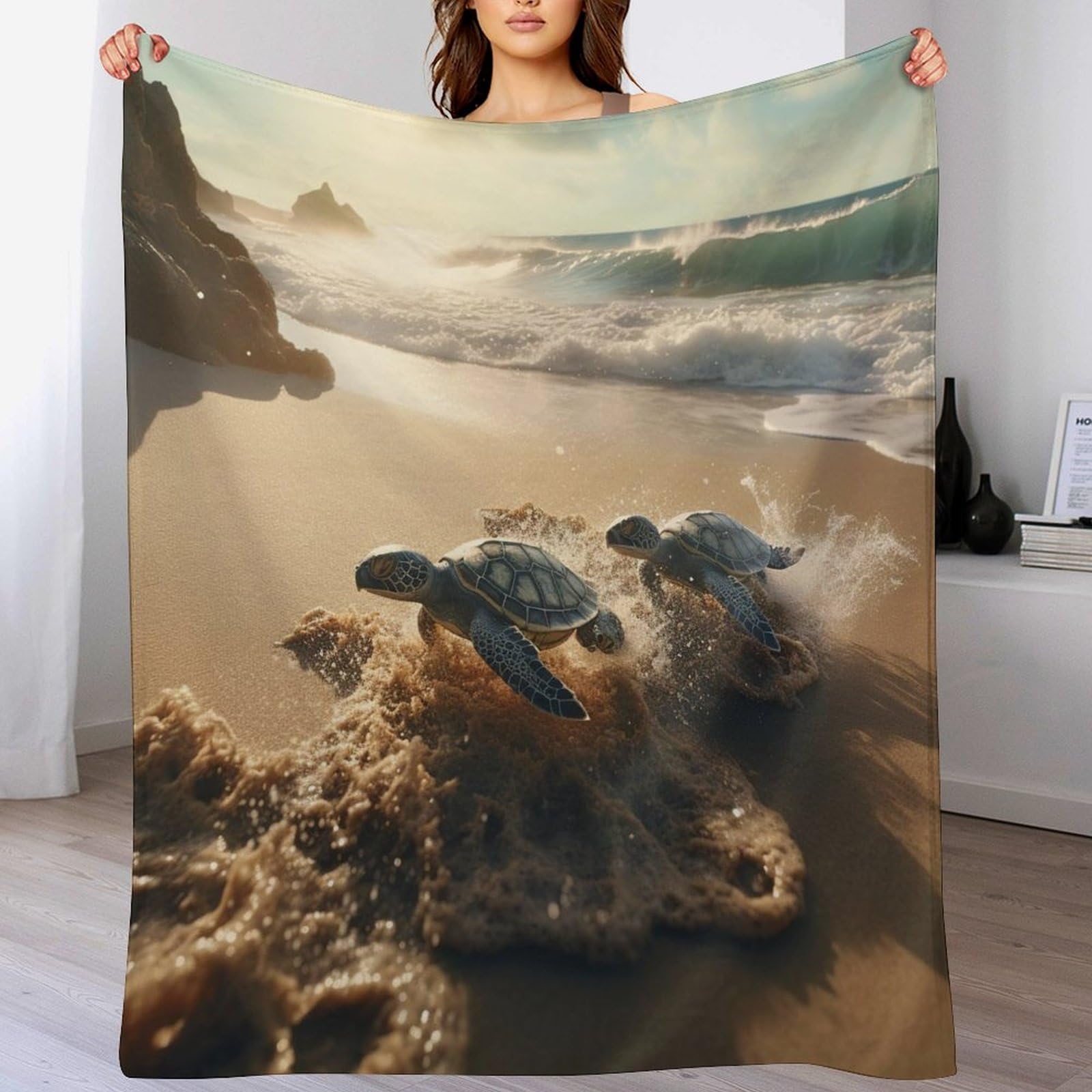 Manta de franela de tortugas de 150x200 cm para cama y sofá