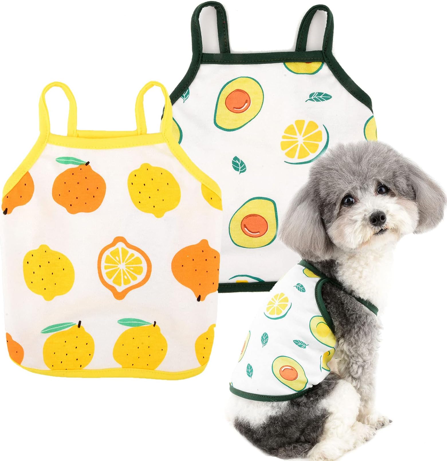 Zunea 2 Pack Dog Shirts for Small Dogs Summer Vest T-Shirts Soft Cotton Basic Sleeveless Tank Top Cute Puppy Clothes Fruits Pattern Pet Apparel Dogs Cats Tee Shirt Chihuahua Clothing (Avocado&Lemon) S