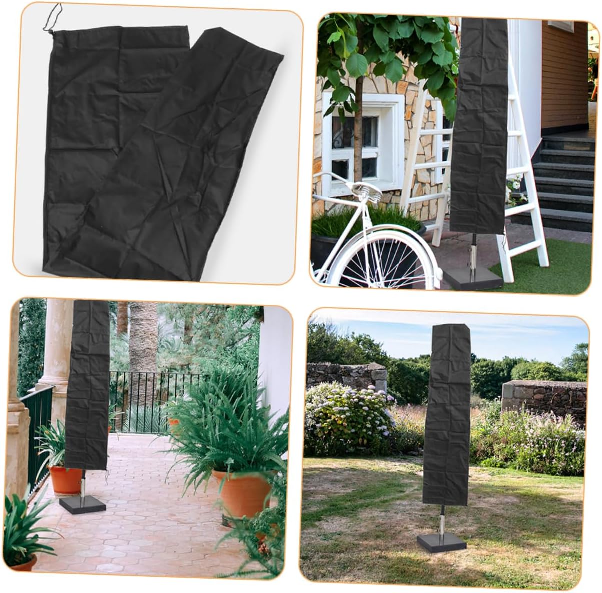 4pcs Patio Parasol Cover Outdoor Patio Umbrella Cover for Roman Straight Umbrellas Waterproof and Windproof Protector Table