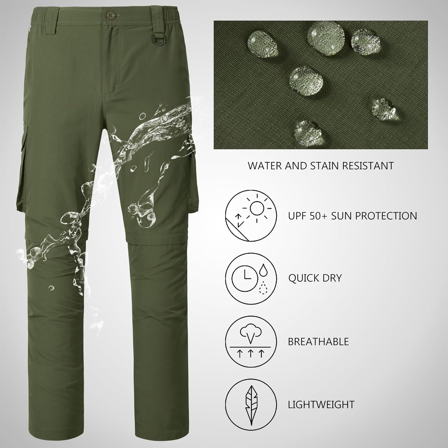 BASSDASH Men’s Outdoor Quick Dry Convertible Pants Zip-Off Water Resistant Lightweight Fishing Hiking Cargo Shorts UPF50+