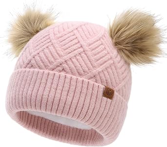 Kids Winter Hats and Scarf Sets Baby Beanie Double Pom Pom Toddler Winter Hat for 2-12 Year Old Boys and Girls.