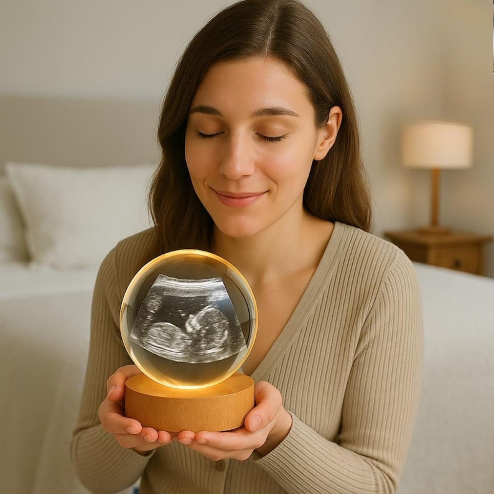 Sfera Di Cristallo Personalizzata Con Luce - Cornice Portafoto Ecografia E Luce Notturna
