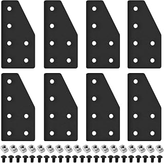 8pcs 2040 Aluminum Extrusion Joint Plate Connector Corner L Bracket 6-Hole 2040 V Slot Hardware T Slotted Accessories with T Nuts and Screws for Aluminum Profile 3D Printer Frame Part Black