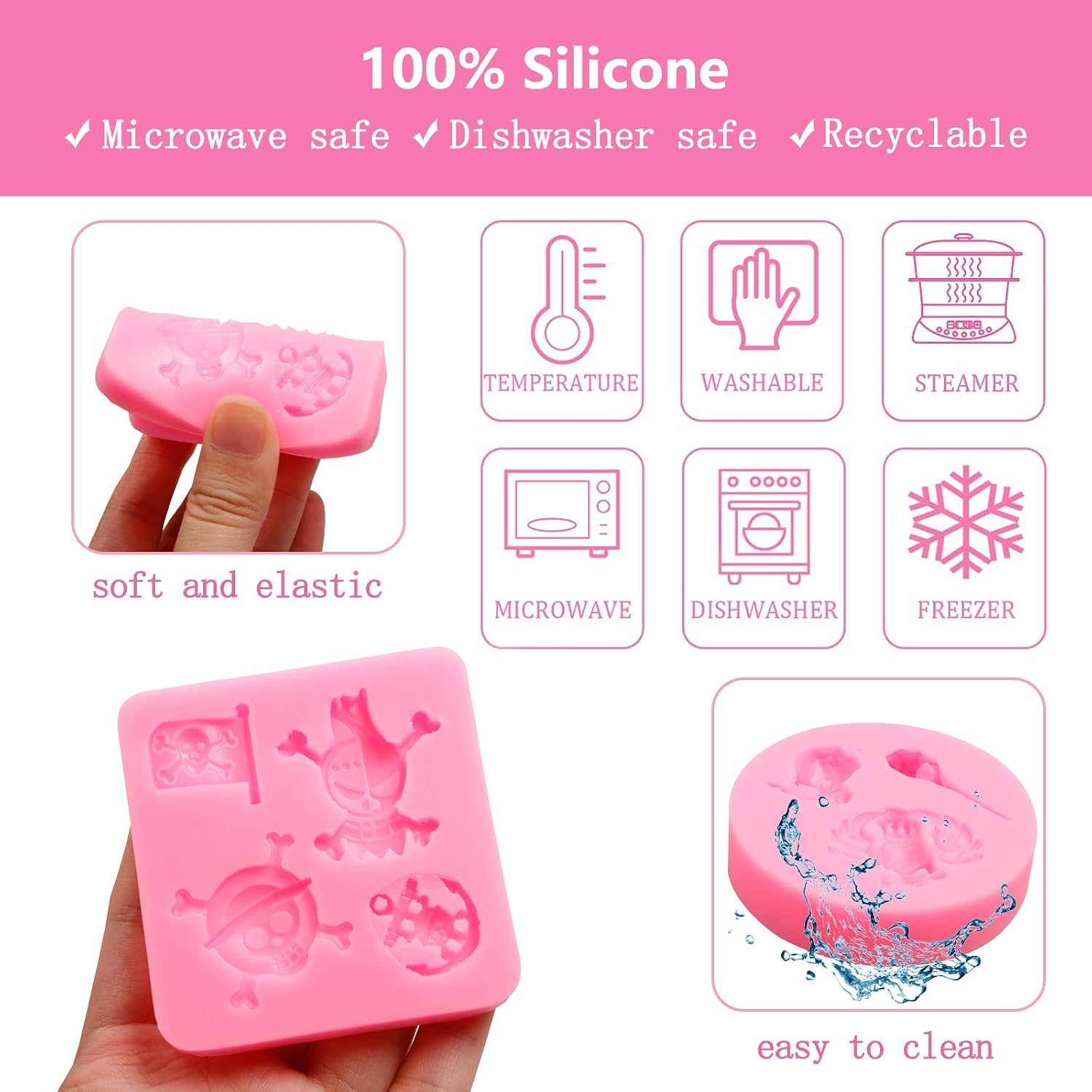 Skull Silicone Molds, Sailing Series Pirate Hat Flag Anchor Chocolate Molds, Crow Skull Cake Decoration Candy Baking Molds for Halloween Cupcake Topper Fondant Cookie Clay Resin DIY Crafts Set of 4