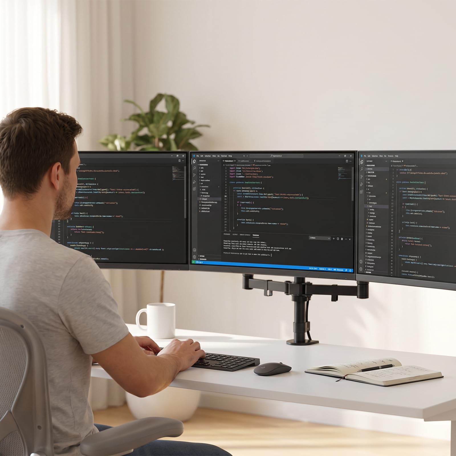 WALI Soporte para Tres Monitor para Pantalla para Pantallas de hasta 32 Pulgadas, Soporte de Monitor con Inclinación, Giro y Rotación, VESA 75 x 75/100 x 100 mm (GSDM003), Negro