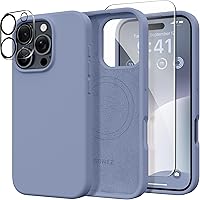 Vista 30 de GONEZ Funda de silicona para iPhone 14 Pro Max, compatible con MagSafe, con protector de pantalla + protector de lente de cámara, silicona líquida a