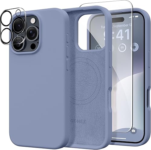 Miniatura 31 de GONEZ Funda de silicona para iPhone 14 Pro Max, compatible con MagSafe, con protector de pantalla + protector de lente de cámara, silicona líquida a