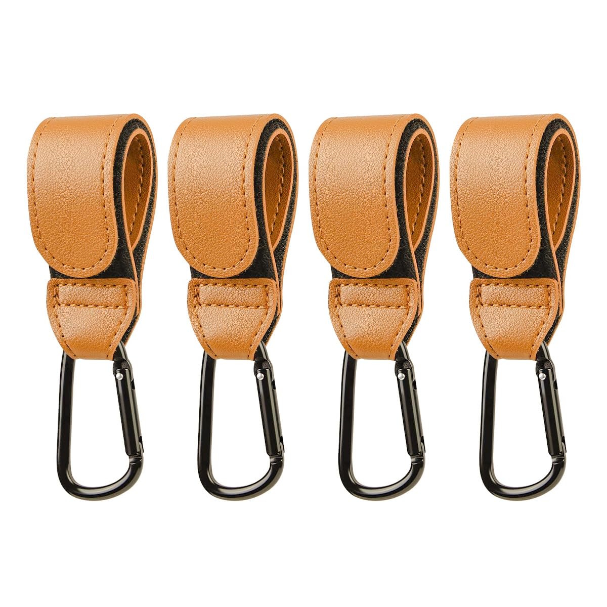 Gurtt Pack of 4 Pram Hooks Carabiner Hook for Pram Bag Changing Bag Hanging Brown