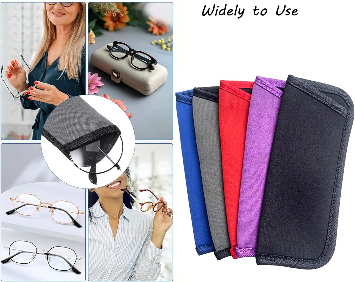 Eyeglass Case Soft Glasses Bag Protective Sleeve Pouch for Men Women Travel Sunglasses Reading Glasses 5 Pack