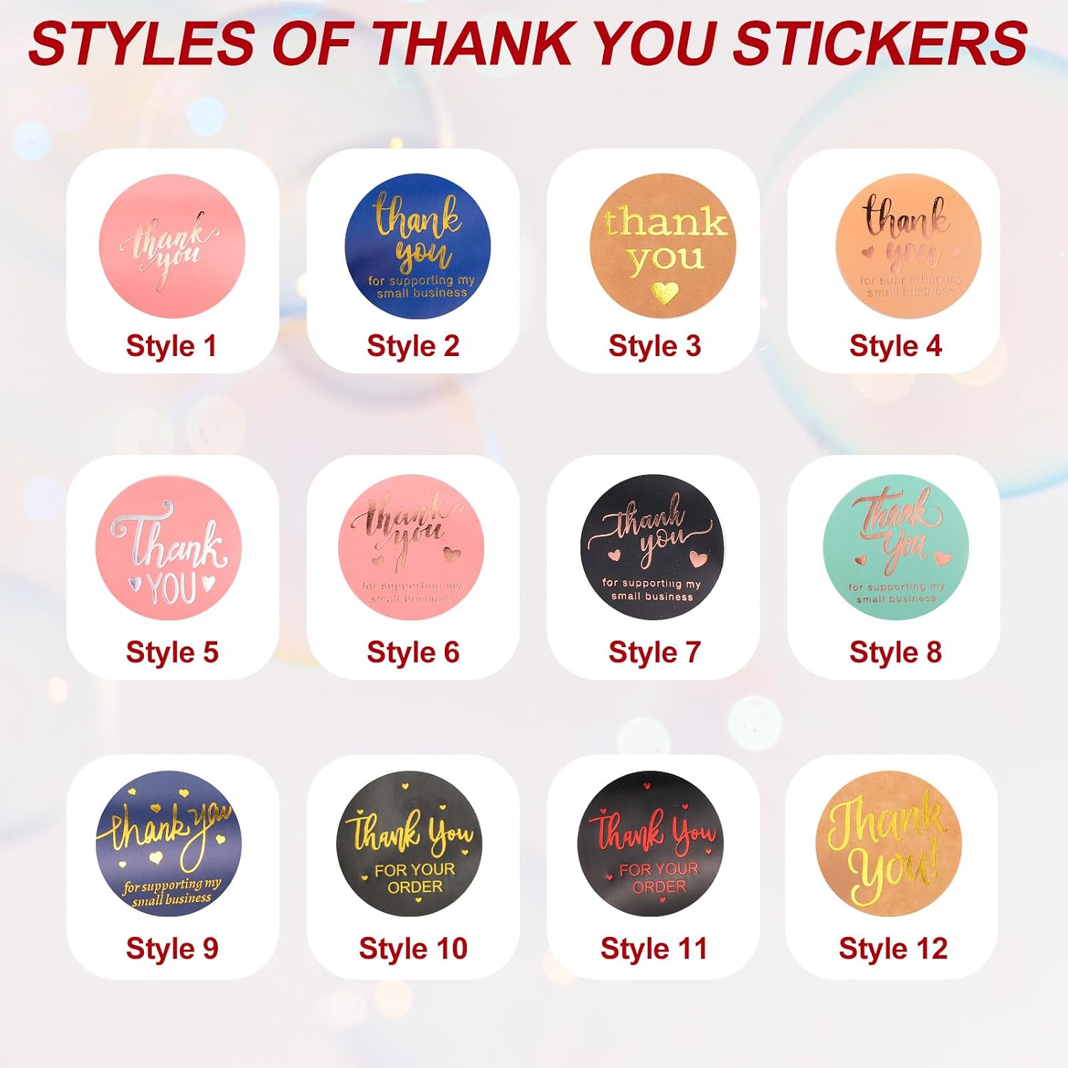 PATIKIL 500Pcs Thank You Stickers, 1.5" Round Self-Adhesive Labels Small Thank You Stickers Roll Thank-You for Supporting My Small Business Sealing Box Envelope Style6 Pink/Gold