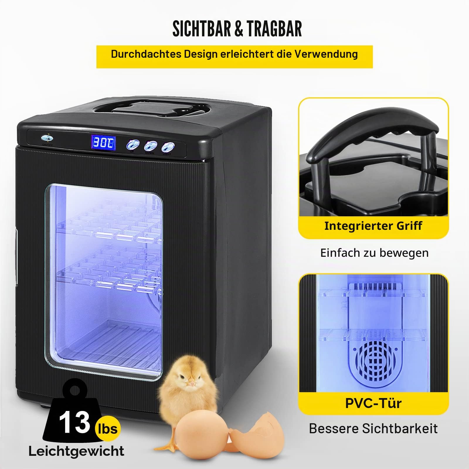 Inkubator 5°-60°C (36-140°F), 25 l, automatisches Brutgerät mit konstanter Temperatur für Reptilien oder Amphibien