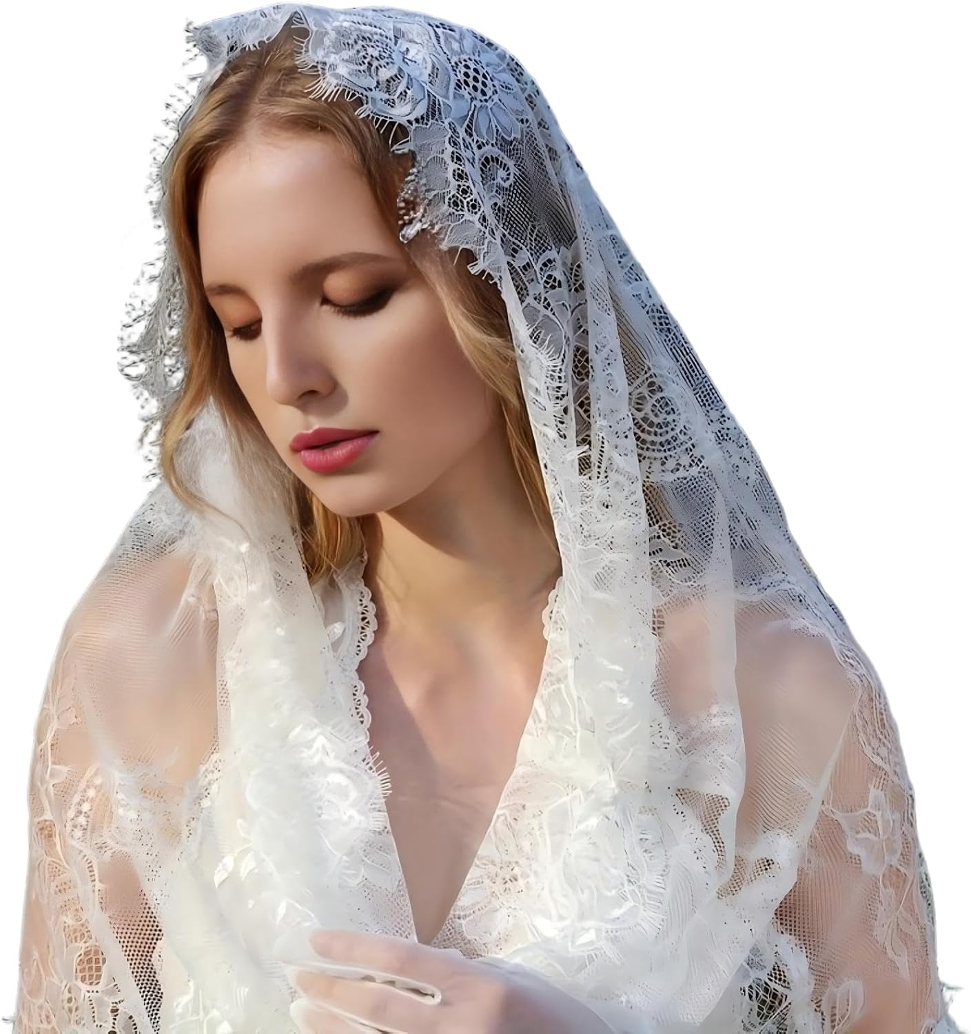 Catholic Mantilla Veil for Church & Latin Mass, Floral Lace Head Covering, Chapel Wedding Veil for Women
