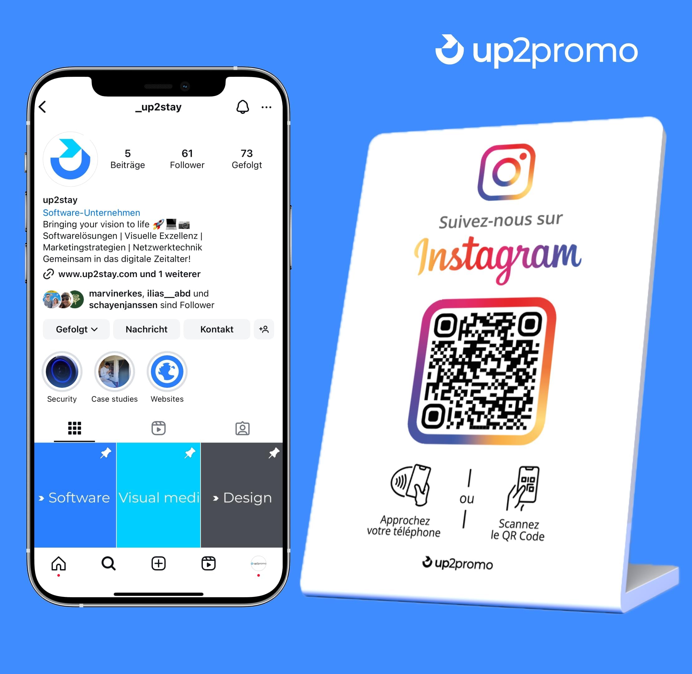 Instagram Présentoir/écran/panneau avec NFC & QR – Aidez vos clients à vous suivre facilement sur Instagram (blanc)
