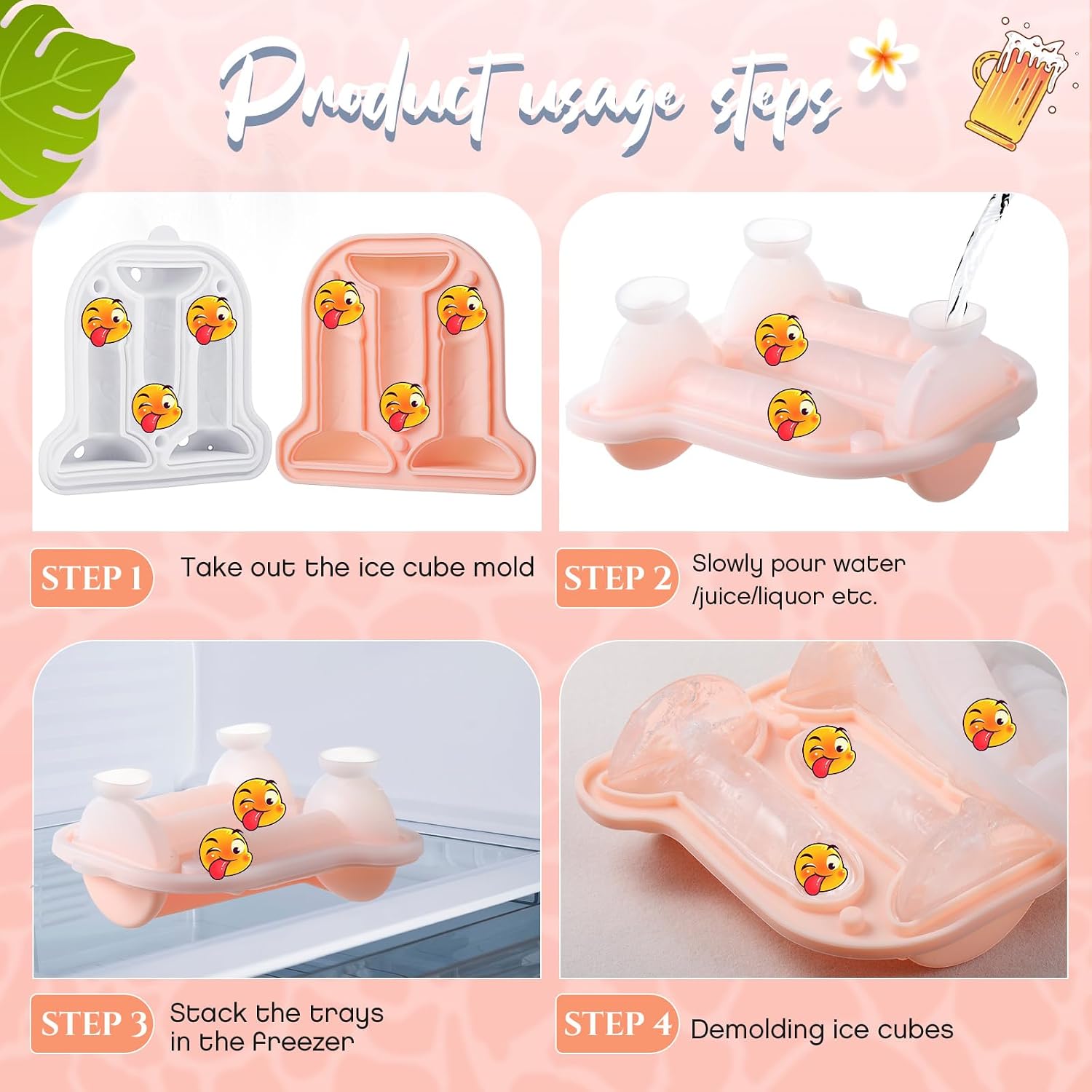 Hoolerry Ice Cube Molds Trays Fun Shape Silicone, Skin Color, Classic Style