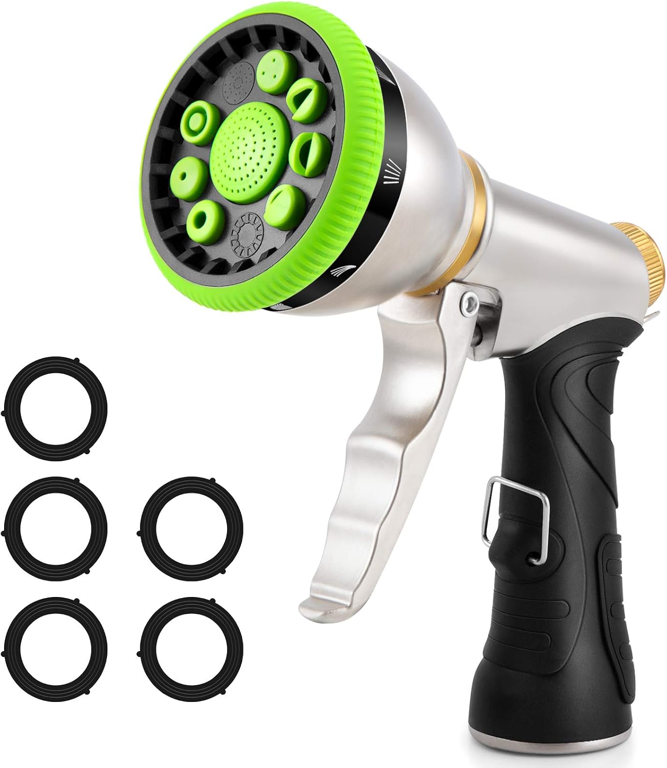 Water Hose Nozzle Spray Nozzle, Heavy Duty Metal Garden Hose Nozzle High Pressure Nozzle with 9 Adjustable Patterns, Perfect for Watering Plants, Washing Cars and Showering Pets