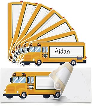 School Bus Name Labels Stickers for Classroom, 36 Pack 9 Desk Name Plates, Bus Shaped Peel & Stick Student Name Tags with Writing Lines, Teacher Supplies & Back to School Decor