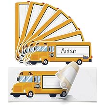 School Bus Name Labels Stickers for Classroom, 36 Pack 9 Desk Name Plates, Bus Shaped Peel & Stick Student Name Tags with Writing Lines, Teacher Supplies & Back to School Decor