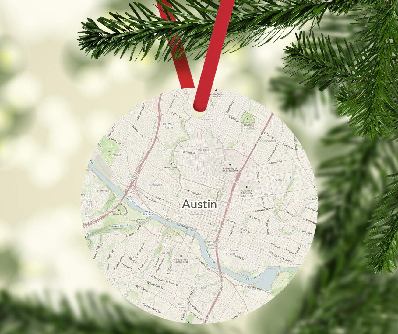Andaz Press U.S. City Map Round Metal Christmas Ornament Gift, Austin, Texas Vintage Map, 1-Pack, Long Distance College Going Away Study Abroad Birthday