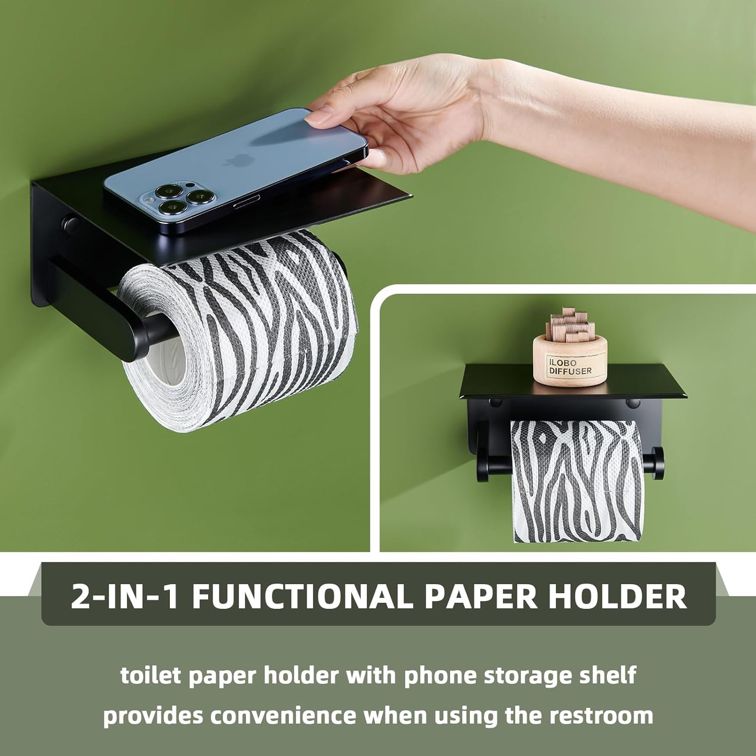 Toilet Paper Holder Bundle with Robe Hook (Matte Black)